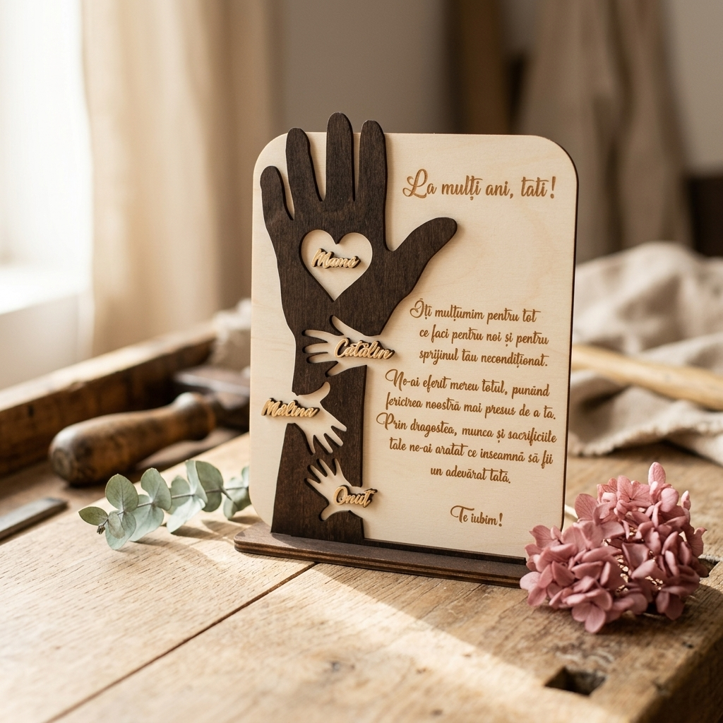 Ceas din lemn gravat, cadou personalizat