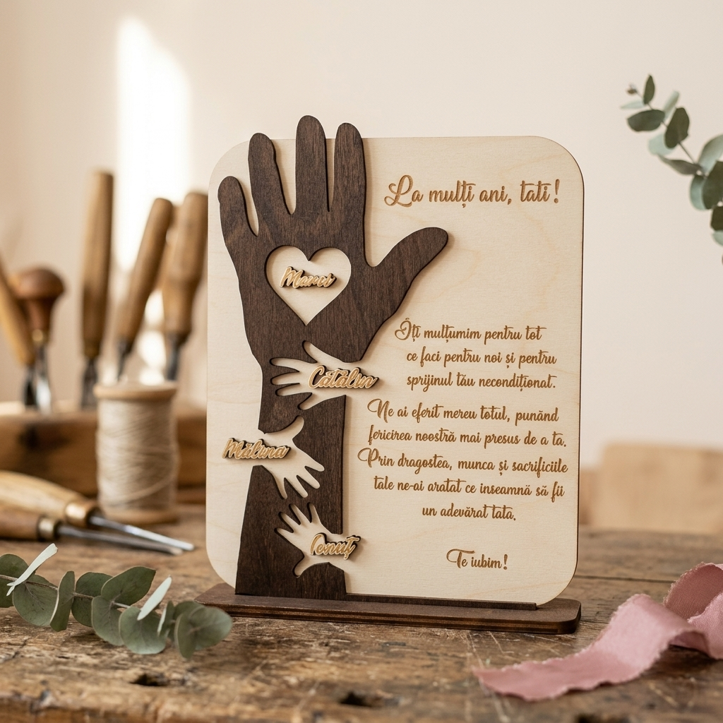 Ceas din lemn gravat, cadou personalizat